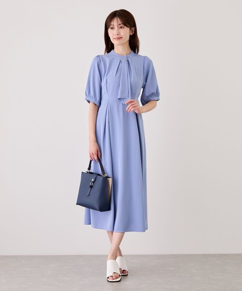 Jayro(ジャイロ)の「半袖ボウタイワンピース(ワンピース・レディース・ホワイト系/ネイビー/ブルー/ピンク・M)」の4枚目の写真