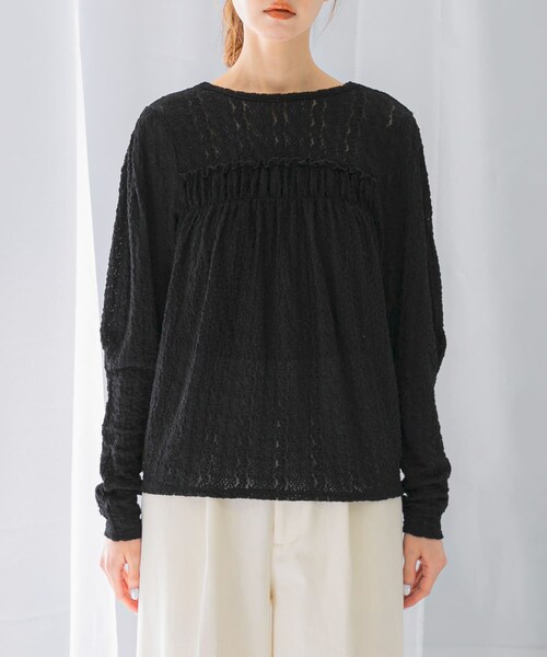 URBAN RESEARCH ROSSO（アーバンリサーチロッソ）の「ストレッチレースプルオーバー（Tシャツ/カットソー・レディース・OFF WHITE/BLACK・FREE）」の12枚目の写真