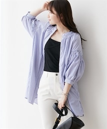 nissen | シャーリングギャザーバンドカラーシャツ(ワンピース)