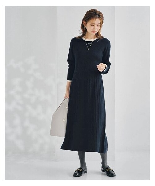 nissen（ニッセン）の「リブ切替配色ニットロングワンピース（ワンピース・レディース・杢グレー×黒/ネイビー×アイボリー・S/M/L/LL）」の7枚目の写真