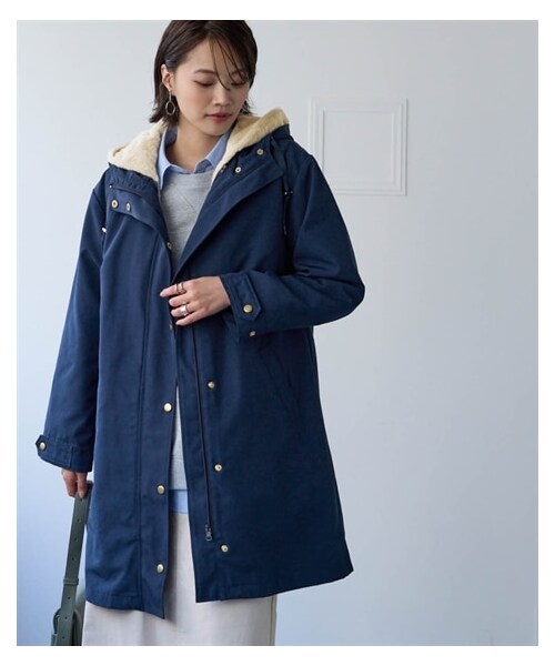 nissen（ニッセン）の「裏フェイクファーライナー付モッズコート（はっ水・静電気防止テープ付）＜大きいサイズ有＞（ジャケット/アウター・レディース・カーキ×アイボリー/ネイビー×ライトグレー/キャメル×アイボリー/黒×ベージュ/ナチュラルホワイト×ベージュ・L/LL/3L/4L/5L/6L/8L/10L/S/M）」の13枚目の写真