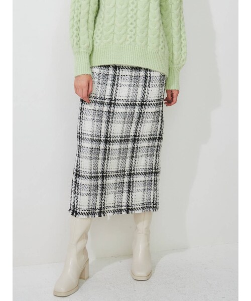 MERCURYDUO（マーキュリーデュオ）の「ヘムフリンジツイードタイトスカート（スカート・レディース・アイボリー/ブラック/グリーン・S/M）」の20枚目の写真