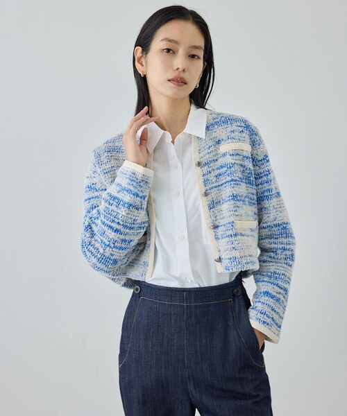 ROPE'（ロペ）の「ツイードニットショート丈カーディガン/イージーケア（カーディガン/ボレロ・レディース・キナリ/ブルー・F）」の3枚目の写真