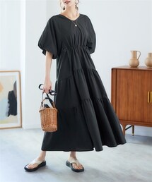 nissen | 大きいサイズ ドロストギャザーバルーン袖ティアードワンピース(ワンピース)