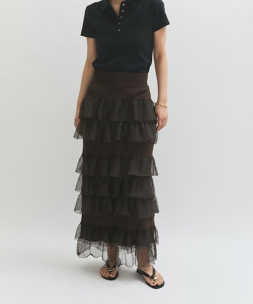 ADAM ET ROPE'（アダムエロペ）の「シアーフリルスカート（スカート・レディース・ブラック/ホワイト/ダークブラウン・F）」の3枚目の写真