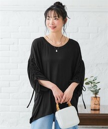SMILE LAND | <大きいサイズ>たっぷりドレープ袖ギャザーチュニック(接触冷感・UVカット)(Tシャツ/カットソー)