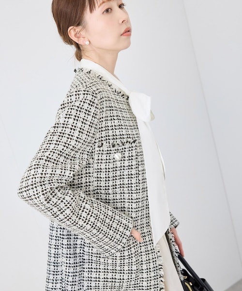 ROPE' PICNIC（ロペピクニック）の「セレモニー・通勤対応/ツイードジャケット/リンクコーデ（ノーカラージャケット・レディース・ブラック系/ライトグレー/オフホワイト/ネイビー・36/38）」の14枚目の写真
