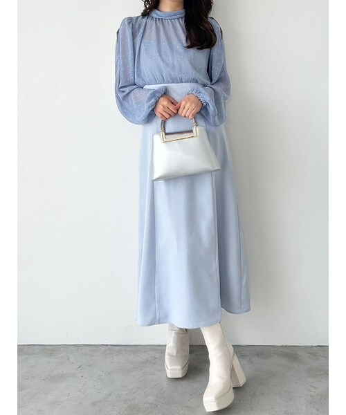 MERCURYDUO(マーキュリーデュオ)の「シアーブラウスドッキングフレアワンピース(ワンピース・レディース・オフホワイト/ブラック/ブルー・S/M)」の12枚目の写真