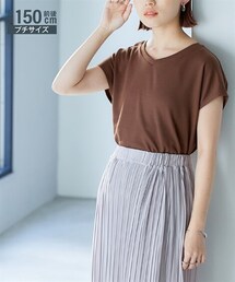 nissen | 小さいサイズ　フレンチスリーブVネックカットソー　低身長さん・小柄女性(Tシャツ/カットソー)
