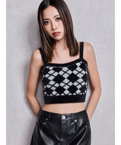 GYDA（ジェイダ）の「Argyll patternミニシャギーニットキャミ（キャミソール・レディース・オフホワイト/ブラック・F）」の6枚目の写真