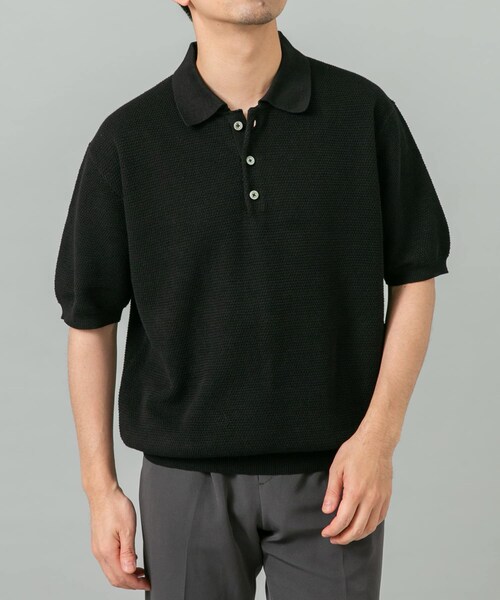 URBAN RESEARCH ROSSO（アーバンリサーチロッソ）の「『WEB限定』変形カノコ半袖ニットポロ（ポロシャツ・メンズ・BLACK/NAVY/KHAKI/LIGHT GRAY・M/L）」の8枚目の写真