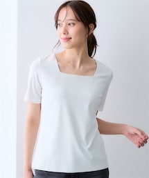 7days Life Styling | （選べる２タイプ）透け対策シルケット加工ダブルフロント半袖トップス＜大きいサイズ有＞(Tシャツ/カットソー)