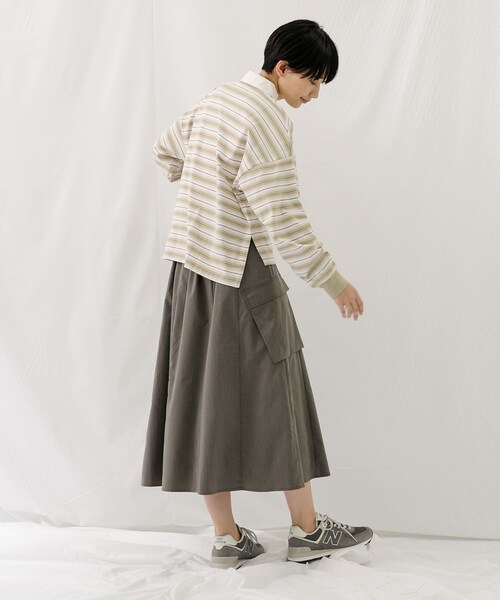EKAL（エカル）の「ネイチャーボーダープルオーバー（Tシャツ/カットソー・レディース・MILK WHITE/MOSS KHAKI・one）」の8枚目の写真