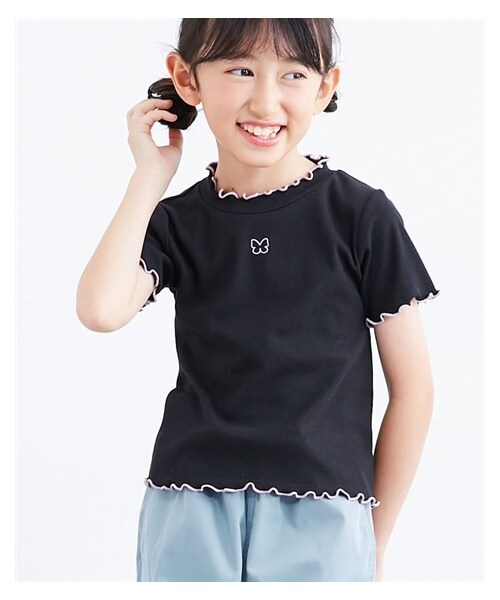 nissen（ニッセン）の「選べる♪リブ半袖デザインTシャツ（女の子）（Tシャツ/カットソー・キッズ・黒/ベージュ/ブルー/パープル/ピンク・100/110/120/130/140/150/160）」の9枚目の写真