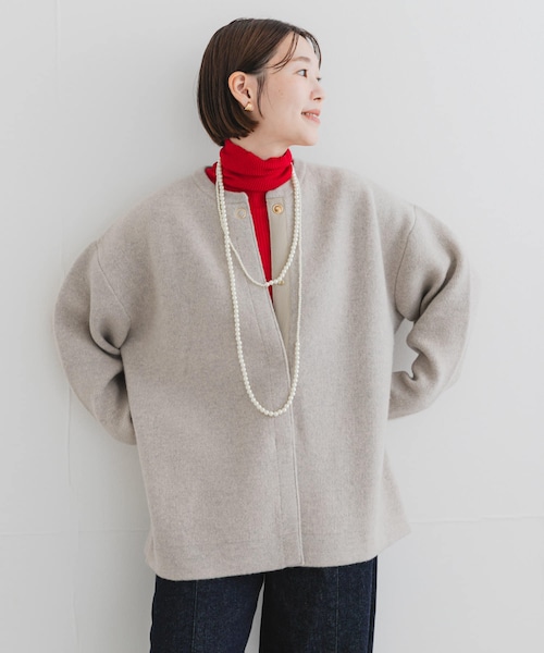 URBAN RESEARCH ROSSO（アーバンリサーチロッソ）の「F by ROSSO　ハミルトン接結ニットコート（テーラードジャケット・レディース・L/GREIGE/GRAY/D/CHERRY・Free）」の3枚目の写真