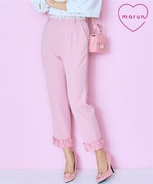 marun | ＜大きいサイズ＞異素材フリル裾パール調テーパードパンツ　marun(その他パンツ)
