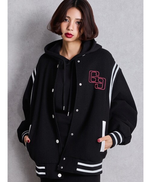 GYDA（ジェイダ）の「BACK embroidaryジャケット（スタジャン・レディース・ブラック/ベージュ・F）」の4枚目の写真