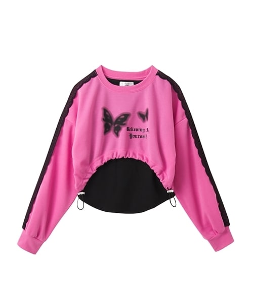 nissen（ニッセン）の「袖レースドッキングプルオーバー（女の子）（Tシャツ/カットソー・キッズ・黒/ピンク・140/150/160）」の2枚目の写真