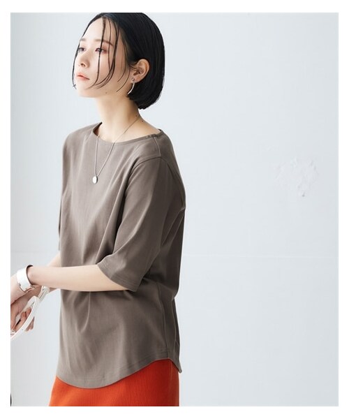 nissen（ニッセン）の「ＵＶカット綿１００％フライス素材ボートネック５分袖Ｔシャツ（Tシャツ/カットソー・レディース・オフホワイト/黒/グレージュ/ディープグリーン/ブルー/ローズ/ラベンダー/カーキグレー・S/M/L/LL/3L）」の21枚目の写真