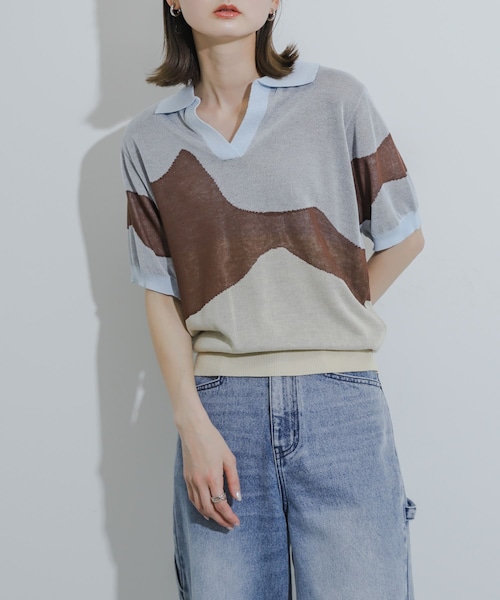 SENSE OF PLACE by URBAN RESEARCH（センスオブプレイスバイアーバンリサーチ）の「ニュアンスジャガードシアーセーター（Tシャツ/カットソー・レディース・GRAY/BLUE/YELLOW・one）」の4枚目の写真