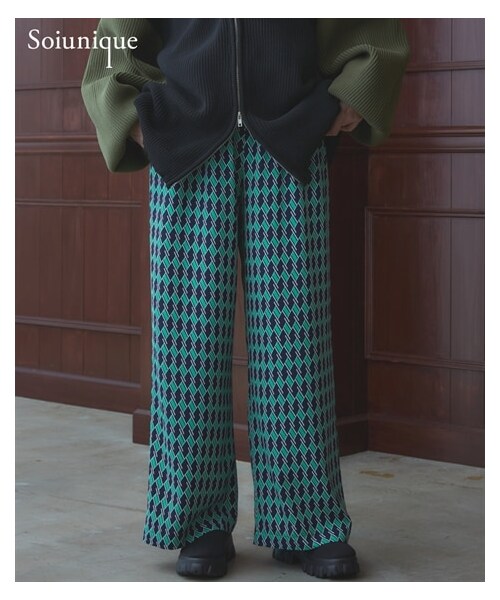 nissen（ニッセン）の「幾何学柄オーバーシルエットワイドパンツ ［Soiunique］（パンツ・レディース・グリーン×ブラック系/ベージュ×ブラック系・M/L/LL）」の3枚目の写真