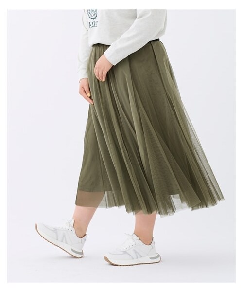 nissen（ニッセン）の「＜大きいサイズ＞２色重ねロング丈カラーチュールスカート（スカート・レディース・パープル×ピンク/黒×チャコールグレー/ライトグレー×グレー/オリーブ×ピスタチオ/ブルー×ライトブルー・L/LL/3L/4L/5L/6L/8L/10L）」の6枚目の写真