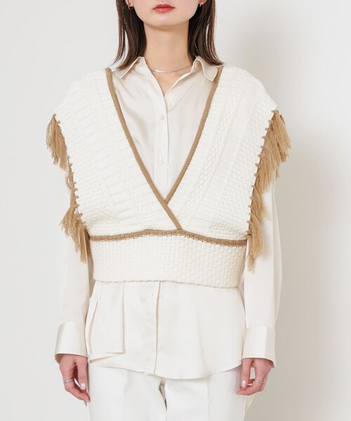 SENSE OF PLACE by URBAN RESEARCH（センスオブプレイスバイアーバンリサーチ）の「フリンジニットベスト（ベスト・レディース・BLU×GRY/IVORY/GRY×WHT・one）」の20枚目の写真