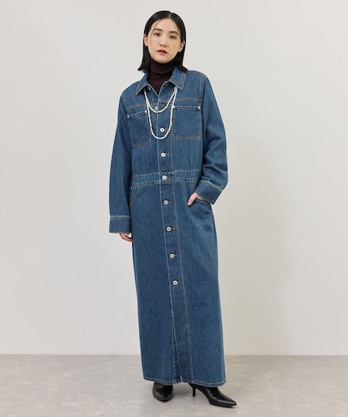 ADAM ET ROPE'(アダムエロペ)の「【WEB限定】デニムシャツロングワンピース(シャツワンピース・レディース・ブラック/ブルー・36/38)」の4枚目の写真