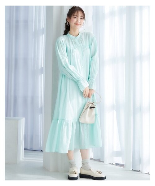 nissen（ニッセン）の「大きいサイズ　シアーギャザーワンピース　miclat（ワンピース・レディース・ブルー系/黒系・L/LL/3L/4L/5L/6L/8L/10L）」の13枚目の写真