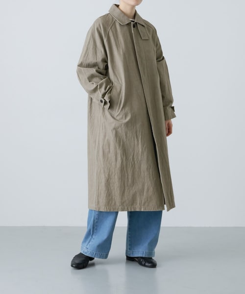 かぐれ（カグレ）の「コットンリネンステンカラーコート（ステンカラーコート・レディース・PURPLE/BEIGE・FREE）」の4枚目の写真