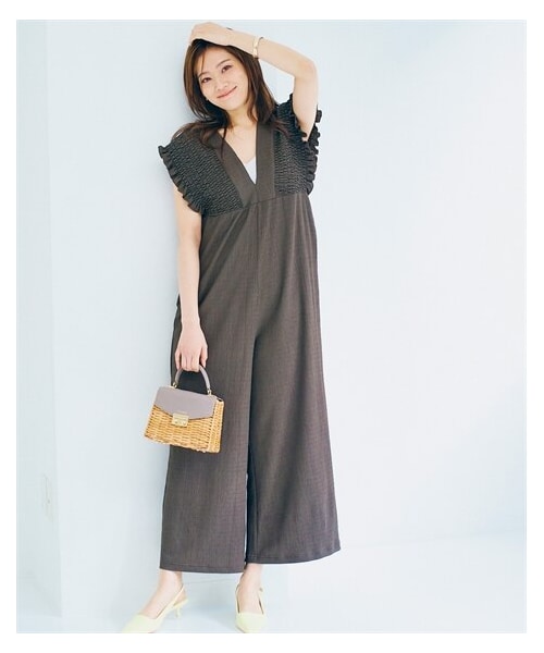 nissen（ニッセン）の「楊柳カットソーバックリボンオールインワン（オールインワン・サロペット・レディース・黒/ダークブラウン/スモーキーブルー・S/M/L/LL）」の8枚目の写真