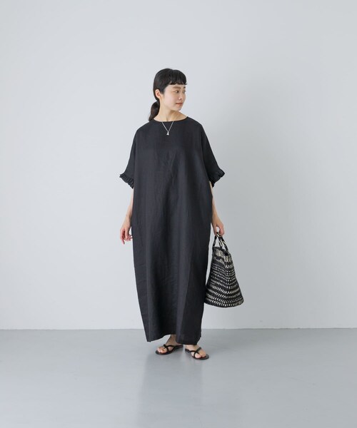 かぐれ（カグレ）の「『2サイズ展開』リネンフリルスリーブワンピース（ワンピース・レディース・BLACK・0/1）」の12枚目の写真