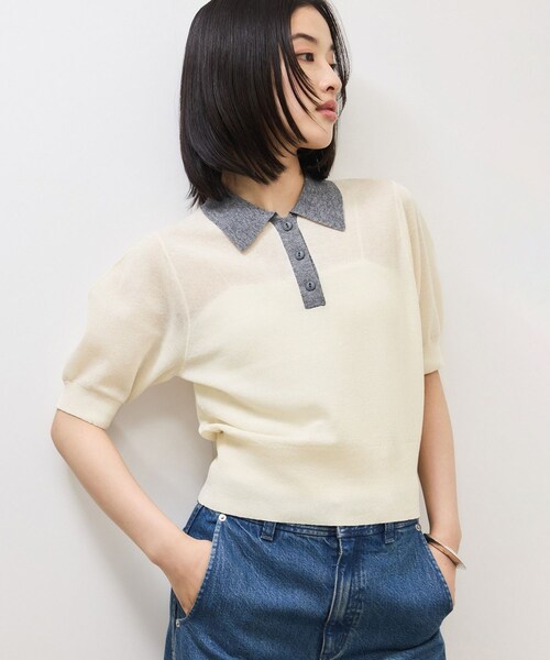 ADAM ET ROPE'(アダムエロペ)の「【定番】ラミーニットポロシャツ(ポロシャツ・レディース・キナリ/ダークブラウン系/サックス・F)」の12枚目の写真