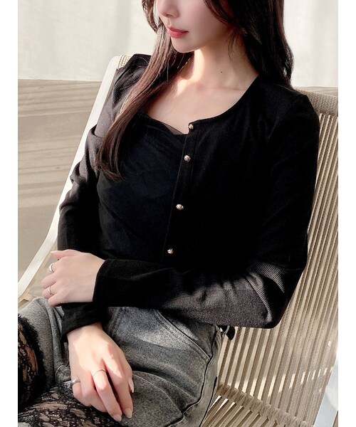 RESEXXY（リゼクシー）の「チュールドッキングアンサンブルトップス（カーディガン/ボレロ・レディース・ホワイト/チャコールグレー/ブラック/ピンク・F）」の2枚目の写真