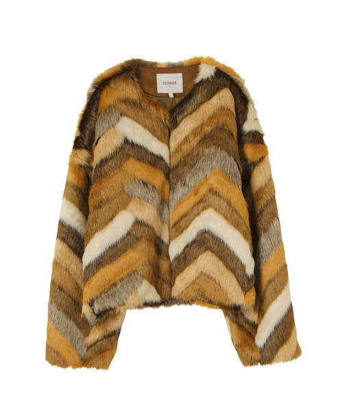 COTORICA（コトリカ）の「【WOMEN】パッチワークフェイクファージャケット（テーラードジャケット・レディース・ブラウン・M/F）」の2枚目の写真