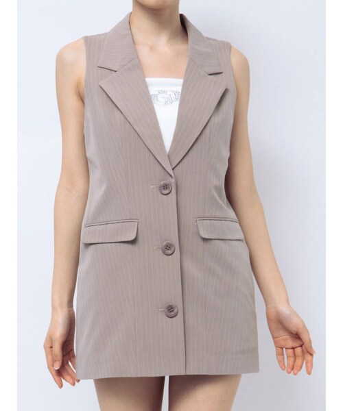 GYDA（ジェイダ）の「ノースリーブジャケット【SETUP着用可】（ノーカラージャケット・レディース・グレー/ブラック/ベージュ・F）」の3枚目の写真