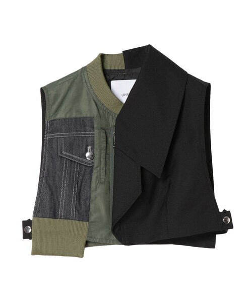 UN3D.(アンスリード)の「FABRIC MIX VEST【セットアップ着用可能】(ベスト・レディース・ブラック/ベージュ・36/38)」の4枚目の写真