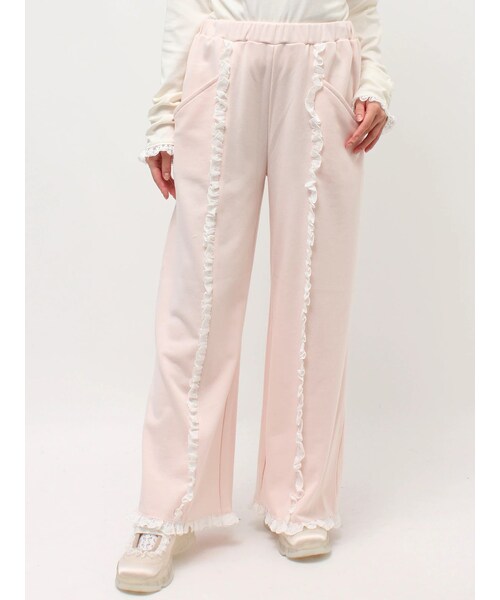 merry jenny（メリージェニー）の「レースフリルスウェットパンツ（スウェットパンツ・レディース・ライトグレー/ピンク・F）」の2枚目の写真
