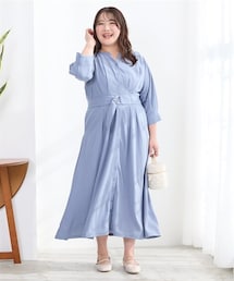 nissen | 大きいサイズ　<こまちさんコラボ！＞前後２WAY7分袖カットジョーゼットワンピース（選べる２レングス）（抗菌防臭・接触冷感・UVカット機能付）(ワンピース)