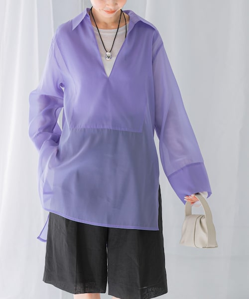 URBAN RESEARCH ROSSO（アーバンリサーチロッソ）の「シアースキッパーロングシャツ（シャツ/ブラウス・レディース・ivory/blue・FREE）」の2枚目の写真