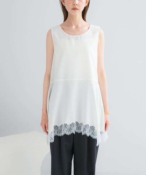 URBAN RESEARCH ROSSO（アーバンリサーチロッソ）の「CHIGNON　ヘムレースサテンタンクトップ（タンクトップ・レディース・OWHITE/BLACK・Free）」の7枚目の写真