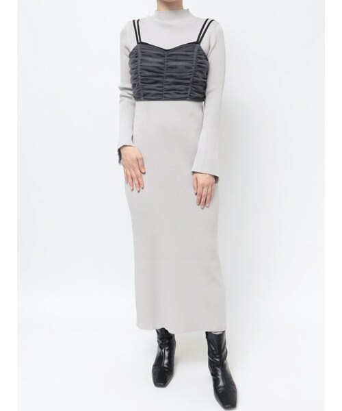 LAGUNAMOON（ラグナムーン）の「チュールビスチェセットニットワンピース（ワンピース・レディース・ブラック/アイボリー/アイスブルー・S/M）」の2枚目の写真