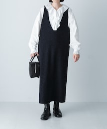 Vネックウールシャギーワンピース