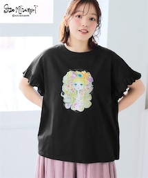 nissen | <大きいサイズ>【水森亜土】袖フリルプリントTシャツ(Tシャツ/カットソー)