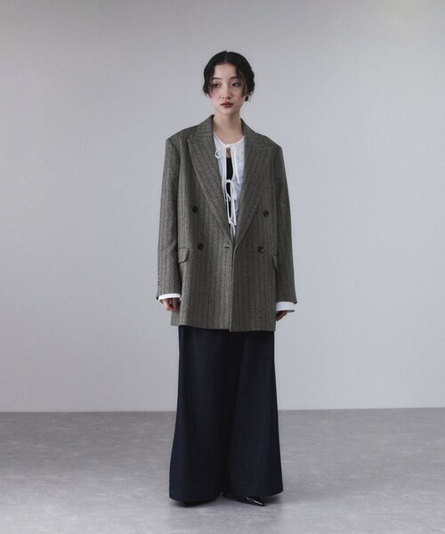 ADAM ET ROPE'（アダムエロペ）の「ダブルブレストツイード＆チェックジャケット（テーラードジャケット・レディース・グレー/ブラウン・36/38）」の9枚目の写真