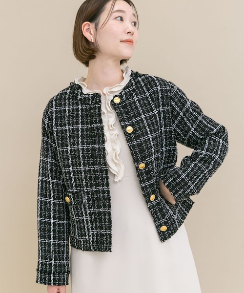 URBAN RESEARCH ROSSO（アーバンリサーチロッソ）の「『WEB限定』ツイードノーカラージャケット（ノーカラージャケット・レディース・OFF/BLACK・Free）」の2枚目の写真