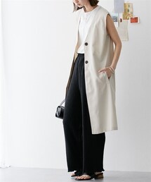 nissen | リネンライク　ノーカラーロングジレ(ベスト)