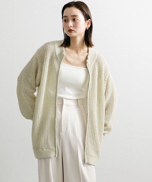 SENSE OF PLACE by URBAN RESEARCH（センスオブプレイスバイアーバンリサーチ）の「『ユニセックス』『洗濯可』シアーメッシュドライバーズカーディガン（カーディガン/ボレロ・メンズ・BLACK/IVORY/MINT・M/L）」の8枚目の写真