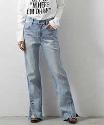 CHIC STYLE | 大きいサイズサイドスリットストレートデニムパンツシックスタイル(デニムパンツ)