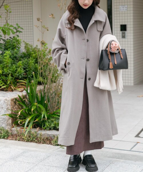 ITEMS URBANRESEARCH（アイテムズ アーバンリサーチ）の「尾州ウールスタンドカラーコート（テーラードジャケット・レディース・G.BEG/BLK/CHK・Free）」の3枚目の写真